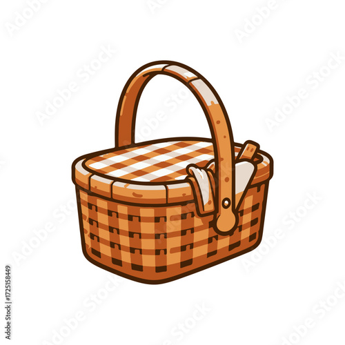 A charming picnic basket with a checkered cloth, ideal for outdoor gatherings and meals