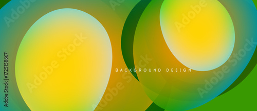 Abstract vibrant design features overlapping circles. Yellow, green hues create dynamic visual effect. Modern background texture.