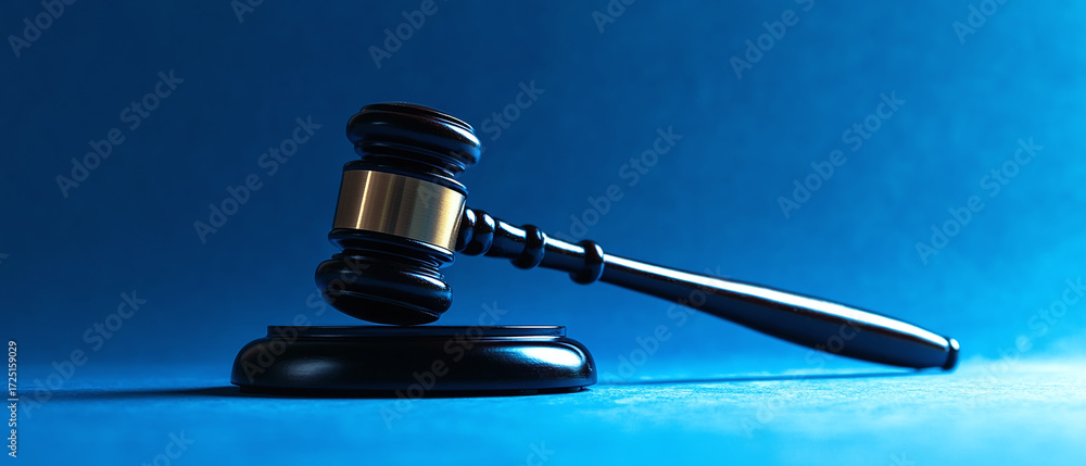 Obraz premium Gavel on blue background symbol of law