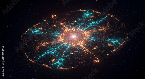 Parallel universe interface glowing abstractly in deep space.