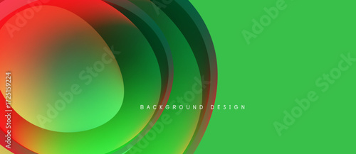 Abstract vibrant layers overlap. Green dominates background, red blends into dark tones. Modern design element.