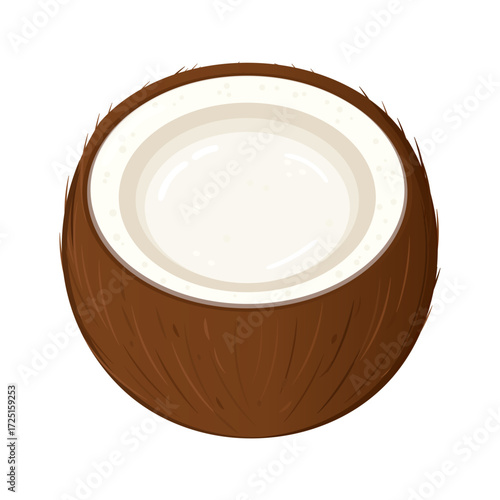 Half coconut tropical fruit isolated white background