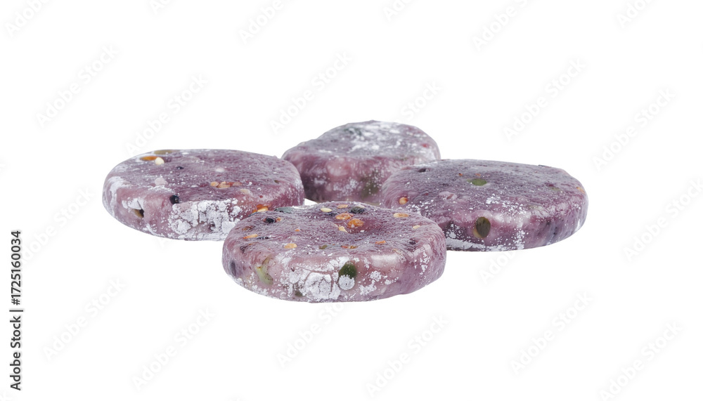 Obraz premium Traditional Korean Songpyeon Rice Cakes; Sweetness of Korean Holidays isolated on solid white background