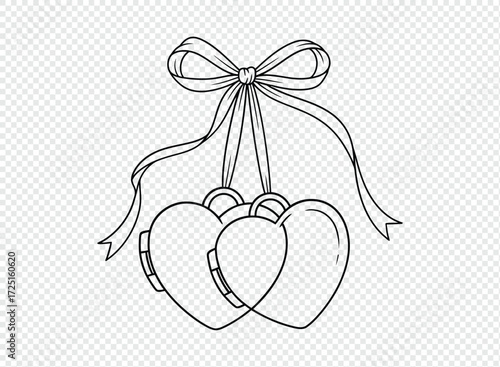 Hand drawn heart lockets tied with a ribbon bow