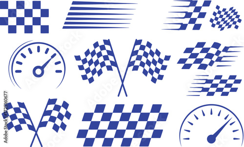 Racing Flags, Speedometers, and Checkered Patterns in Blue