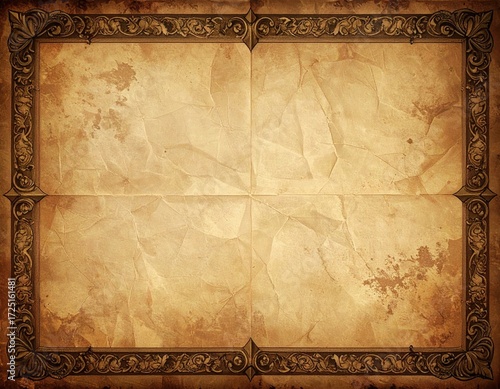 Aged parchment paper with ornate gold frame