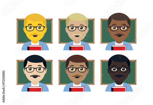 teacher school blackboard teaching book education man male emoji symbol sign icon vector illustration isolated flat