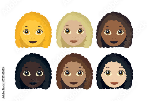 woman with a curly hair smile happy smiling person emoji symbol sign icon vector illustration isolated flat