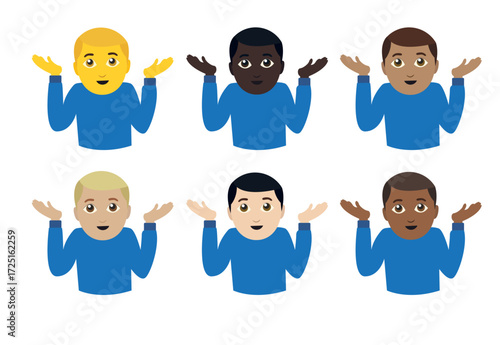 man shrugging his shoulders idk I don't know clueless emoji symbol sign icon vector illustration isolated flat