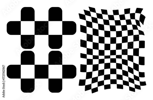 Abstract Black and White Checkered Patterns: Geometric and Warped Designs