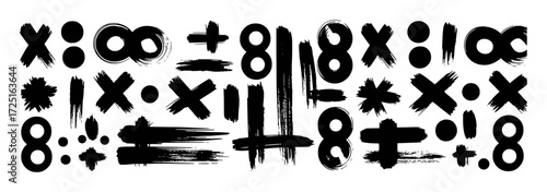 Black Brushstroke Math Symbols and Numbers on White Background