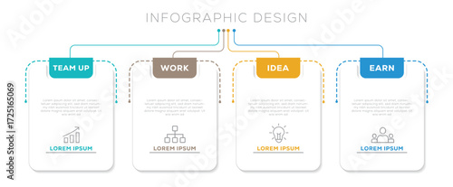 Infographic template Design. Business presentation with 4 step process. Vector concept with icon and paper style. Can be used for info graphics, charts, presentations, web sites, banners ETC Design.