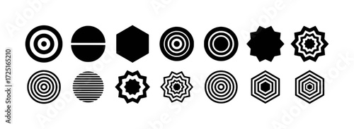 Collection of Black and White Geometric Shapes and Patterns on White Background