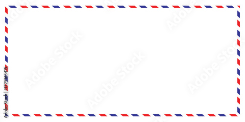 Airmail Envelope frame images with strips. International vintage letter border. Retro air mail postcard with blue and red stripes.  Empty classic postal frame. Vector illustration