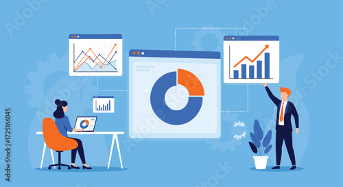 Business analytics and data visualization professionals analyzing financial performance and growth trends vector