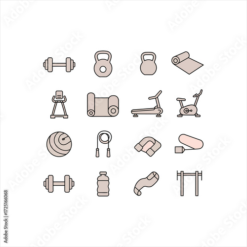 Get fit with this gym equipment collection, the perfect modern graphic for a health and wellness campaign or fitness business promotion