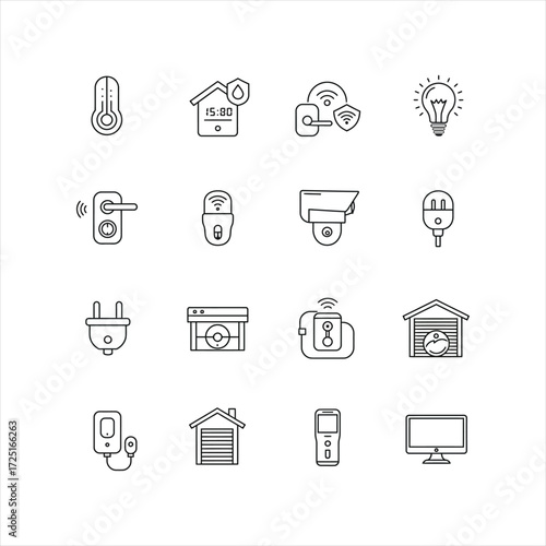 Modern smart home automation icons for digital security and energy management, representing connected living and innovative technology solutions