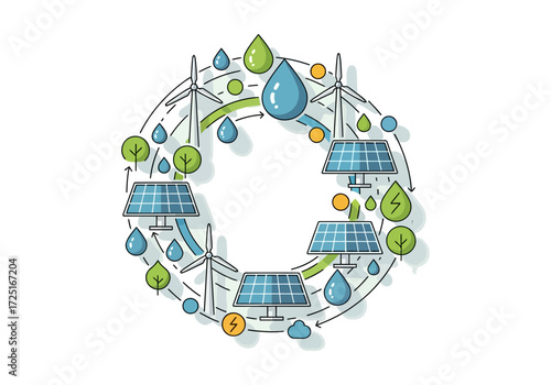 Sustainable green energy technology shown in a circular ecosystem concept for a clean future