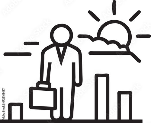Business growth concept showing businessman with briefcase and upward trending chart