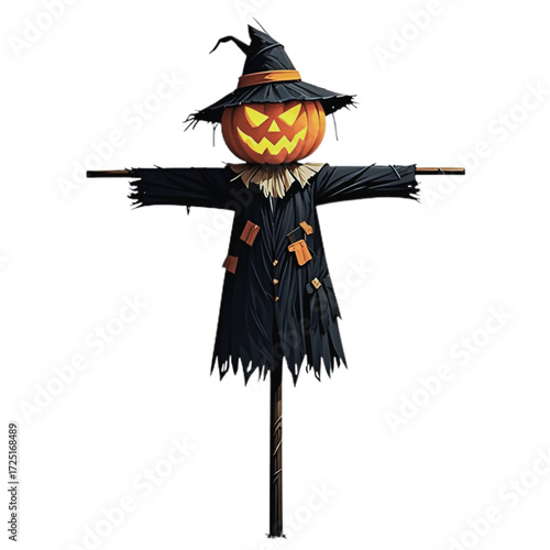 vector illustration of a scarecrow with a scary halloween pumpkin head