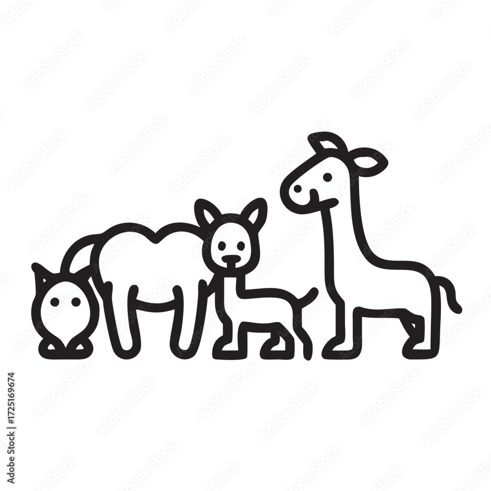 Fototapeta premium Linear Animals Icon Vector Illustration Cartoon Animals Icon Collection