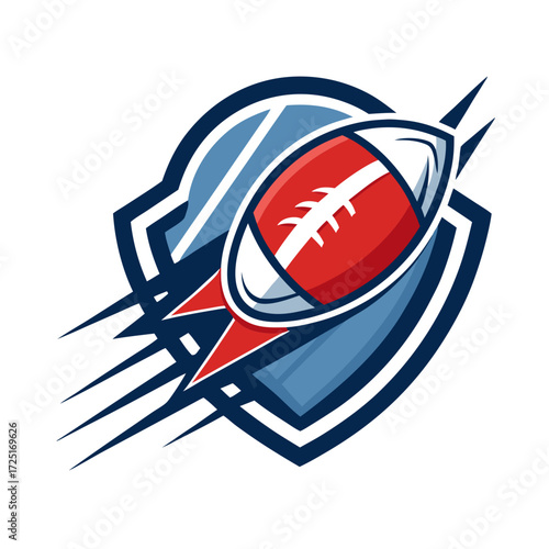 Bold sports logo with American football and shield elements