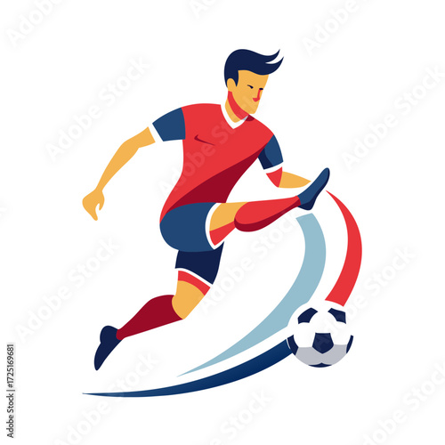 Dynamic soccer player kicking ball graphic design illustration