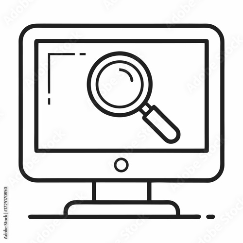 computer monitor with magnifying glass icon