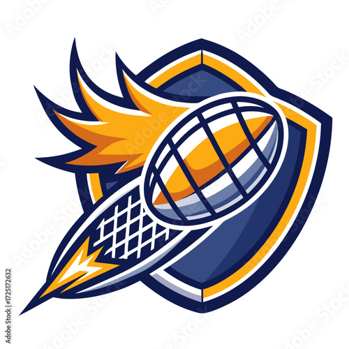 Dynamic Lacrosse Ball Logo with Flaming Trail and Shield