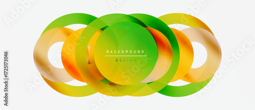 Abstract geometric shapes overlap. Vibrant green, yellow hues create dynamic visual effect. Modern design element for backgrounds.
