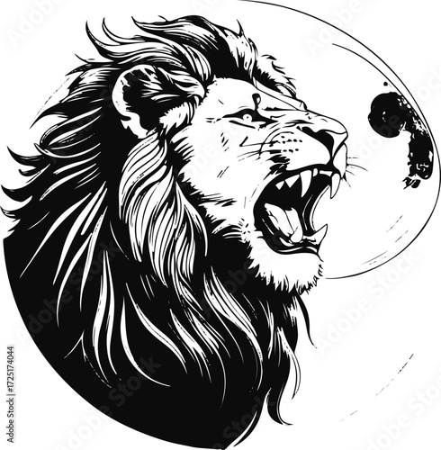 Lion roaring at moon line art – dramatic scene, clean minimal lines, white background 1