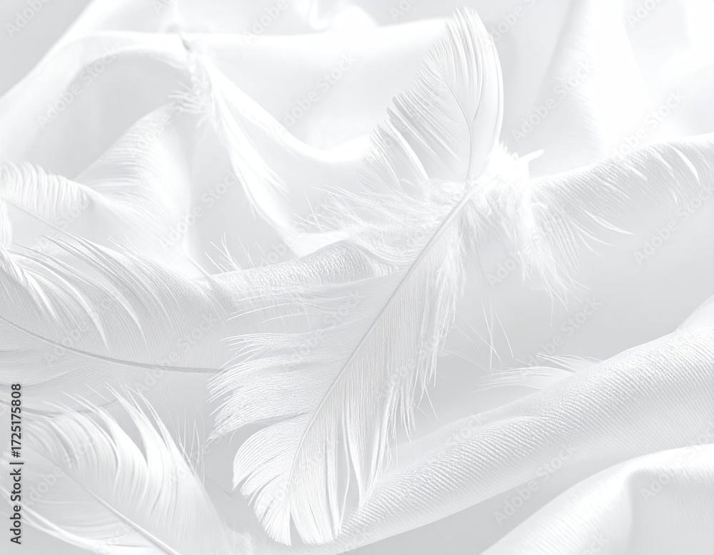 Obraz premium Soft white feathers on draped fabric