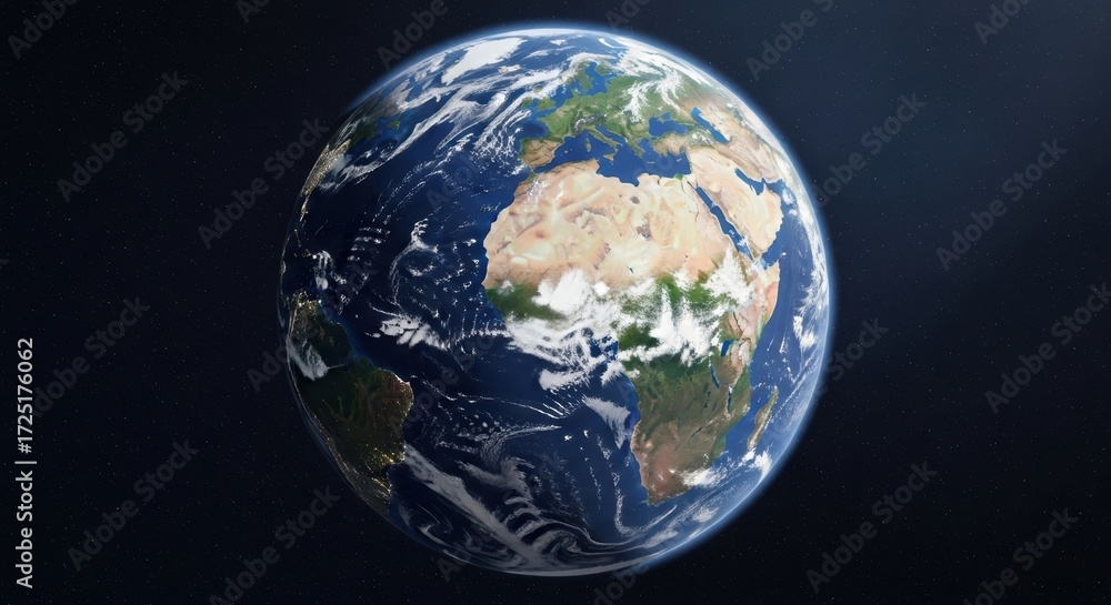 Fototapeta premium Earth Globe Rotating Showing Continents in Blue Space