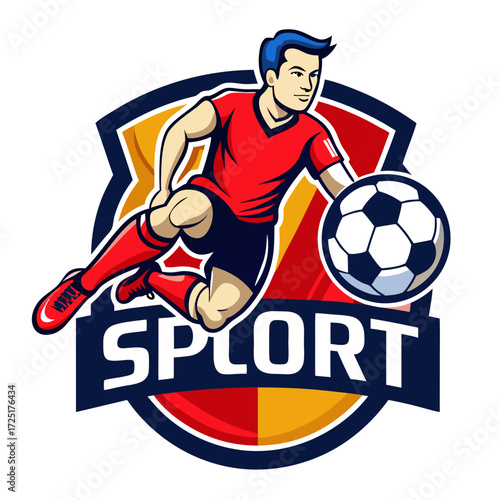 Dynamic soccer player logo design kicking a football