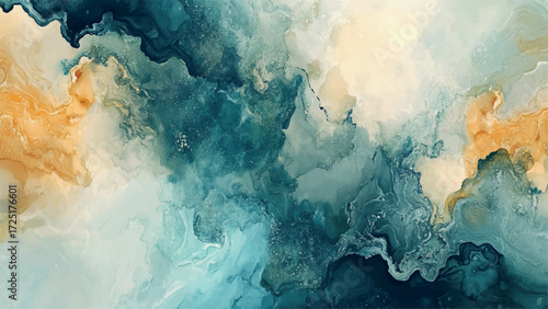 Watercolor blue and sand watercolor background on canvas