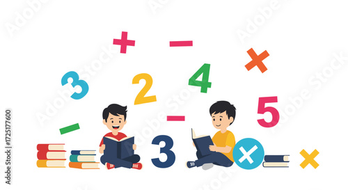 Children learning math with books and numbers.