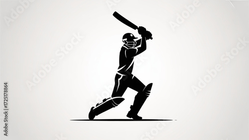 A cricket batsman in action, poised to strike the ball with his bat, isolated on white background, showcasing the sports dynamic movement