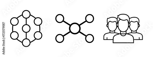 Network connections:  Interconnected nodes and a group of people illustrating collaboration and communication.