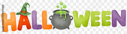 Watercolor witch cauldron halloween typography potion spooky decoration Vector.