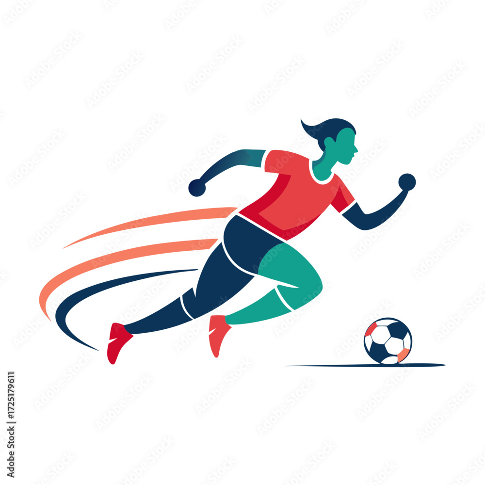 Obraz premium Dynamic female soccer player illustration chasing soccer ball