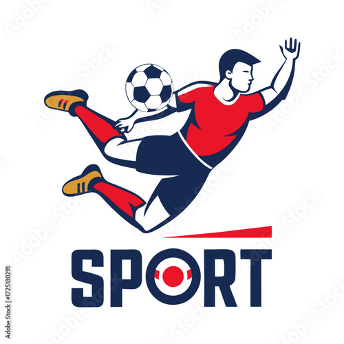Dynamic soccer player illustration with bold text and action