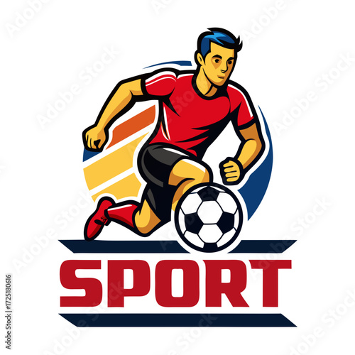 Dynamic soccer player logo with ball and circular background