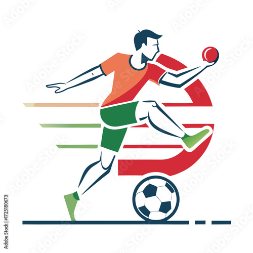 Dynamic Soccer Player with Ball Graphic Illustration on White