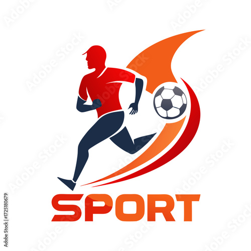 Dynamic soccer player illustration with stylized trail design element