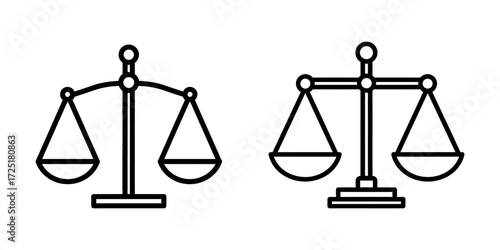Two stylized illustrations of scales, representing law and justice, displayed side-by-side.