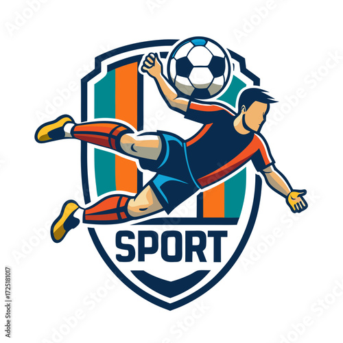 Dynamic soccer player executing overhead kick with football