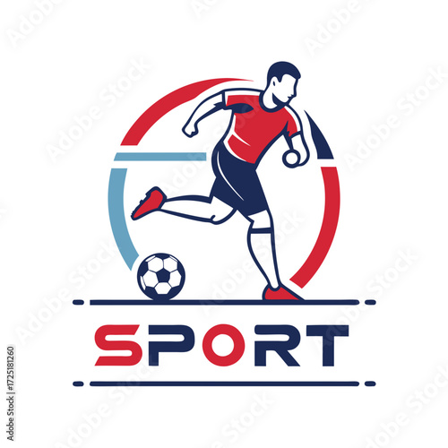 Soccer player in motion with ball vector illustration design