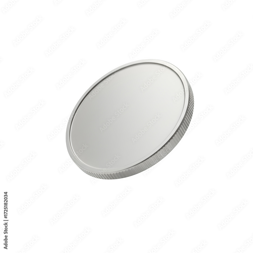Obraz premium Blank silver coin floating, perfect for design, finance, and investment concepts. Isolated on white or transparent background. PNG format.