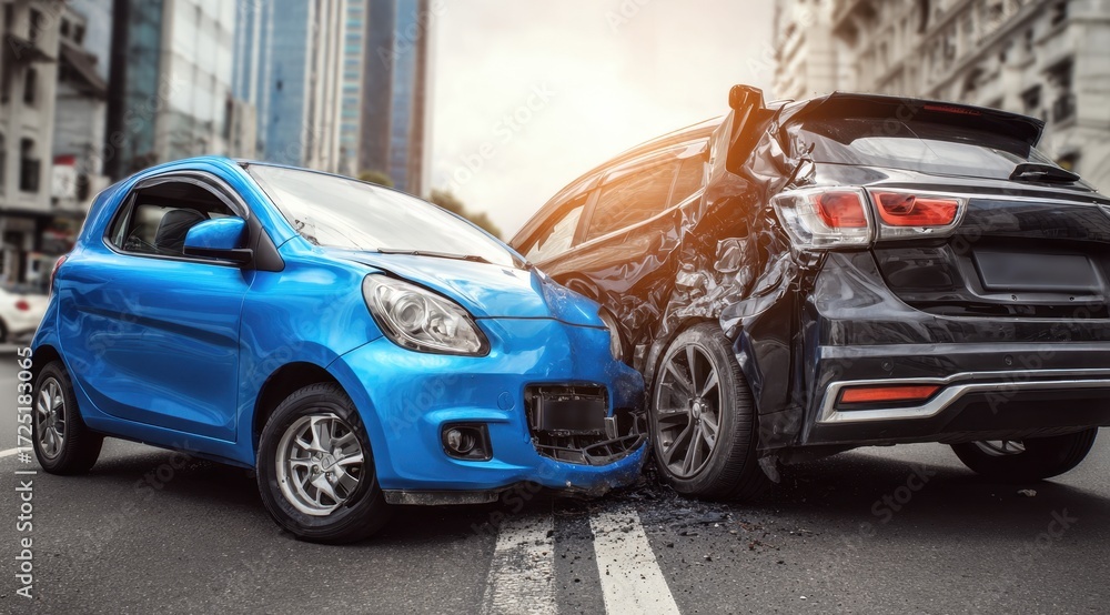 Fototapeta premium Two cars with damage from a traffic accident.