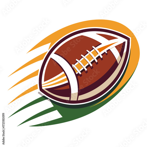 Flying football graphic with motion trails in retro style